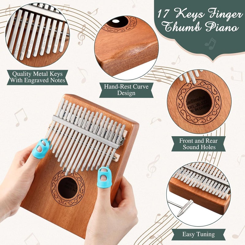 Resholder Rain Drum for Outside Garden Thumb Piano Kalimba Musical Instruments Set 8 Notes 6 Inches Steel Tongue Drum 17 Keys Finger Piano for Adult Beginners Gift for Christmas(Mineral Green) - Image 3